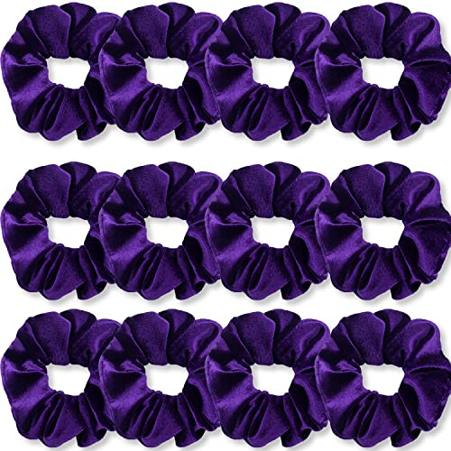 IVARYSS Elastici per capelli viola, in morbido velluto di alta qualità, elastici spessi in tinta unita, accessori per capelli per donne e ragazze, confezione da 12