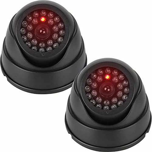 JUSTOP Caméra de vidéosurveillance factice en forme de dôme pour extérieur/intérieur étanche avec lumière LED réaliste – Noir (2) JT-DMC-D-2BK