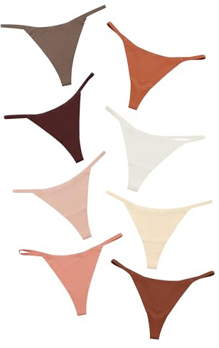 DEANGELMON Seamless G-string Thongs for Women - No Show Thong Underwear Low Rise Stretch Panties Workout Pack (8P1,S)