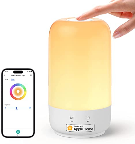meross Lámpara LED de Mesa Inteligente, Lámpara de Noche WiFi Compatible con Apple HomeKit, Alexa y Google Home, Luz Nocturna Multicolores RGBWW, con Comando de Voz y Control Remoto, Solo 2,4 GHz WiFi