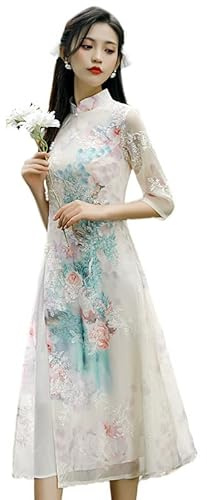 Vestido de verano para mujer, bordado Ao Dai Cheongsam, traje clásico chino, Hanfu Qipao, Champán, M