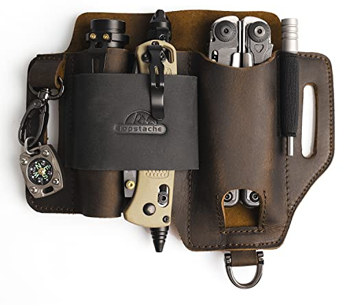 Topstache Leather Multitool Sheath,EDC Belt Organizer for Work and Daily Use,Leatherman Sheath,EDC Pocket Organizer for Flashlight and Multitool,Gifts for Men,Leather Sheath for Multitool
