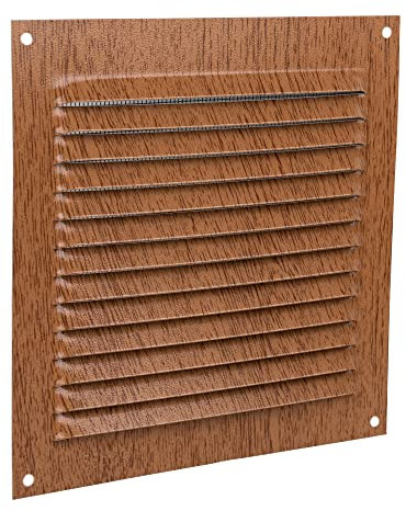 Cofan Rejilla de Ventilación con Mosquitera | Fabricada en Aluminio Color Madera | Medida de 15 x 15 cm | Medida Interior 12.5 x 11.5 cm