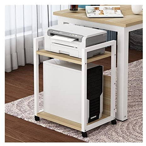 Soporte CPU Bajo Mesa Soporte de torre for PC Soporte de impresora, carro de impresora de 2 niveles con almacenamiento, soporte de CPU móvil con ruedas giratorias, estante de almacenamiento resistente