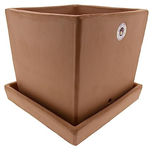 CERÁMICA ESPAÑA | Macetas de Barro Rojo | Macetas Decorativas | Macetas cerámica | Macetas Exterior | Maceta Interior | Maceta Cuadrada - Modelo J01 | 25x25x22 cm | Plato Incluido