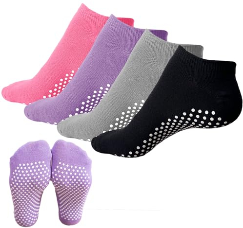 KEYRI 4 Paires Chaussettes Pilates Yoga Chaussettes Antidérapantes/Antidérapantes, Chaussette Antidérapante Pour Femmes Et Hommes Pour Arts Martiaux Ballet Barre Fitness,Taille Unique (Couleur)