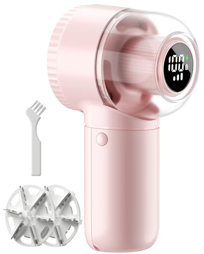 Fabric Shaver, 𝟮 𝗶𝗻 𝟭 Rechargeable Lint Remover with Brush, Large Sweater Shaver with Digital Display, 3 Speeds Lint Shaver, 6-Leaf Blades Lint Remover for Clothes, Sofa, Bedding, Pink