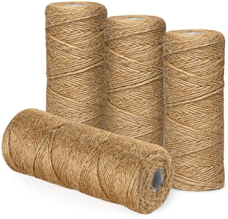 3 Ply Braun Natur Juteschnur,4 Roll x 100m Garten Kordel Bastelschnur 1312-Fuß Natürliche Jute Schnur,Natur Jute Kordel Deko Paketschnur Naturfaser für Verpackung Bindegarn Hanfschnur Hanfband