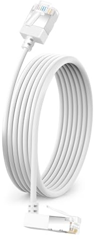 Dutevolns Flexibel Cat 6 Ethernetkabel 270° Uppåtvinklad 10m, Ultratunn & Smal RJ45 Cat 6a LAN-kabel Gigabit för PC, Router, PS4/5 (Vit) | Cat6a Slim 90 graders nätverkskabel, 90° vinklat RJ45-snöre, slimmat internetsnöre för PC, router, Windows (vit )