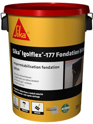 SIKA - Emulsion bitumineuse gélifiée - Sika Igolflex-177 Fondation Bitume, Noir - Pour l'imperméabilisation des fondations en béton - Prêt à l'emploi - Application facile - 25L
