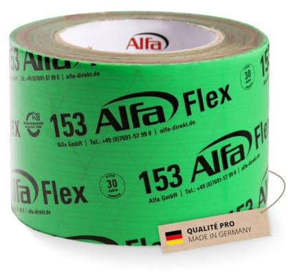 Alfa Ruban adhésif pare-vapeur ultra fixant – 100 mm x 25 m – 12 pièces | Adhésif hermétique haute performance pour freins vapeur et membranes de toiture, ultra fixant et résistant aux intempéries