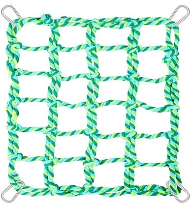 perfk Vogelseilnetz, Hängematte zum Aufhängen für Haustiere, mit 4 Haken, Vogelleiter-Seilbrücke, Kletterseilnetz für Ratten, Mäuse, Kurzkopfgleitbeutler, GrÜn