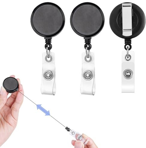 3pcs Llavero Retráctil, Titular de la Insignia, Portatarjetas Retráctil, Porta Tarjetas Colgante, Con Clip de Bolsillo, Apto para Llaves y Tarjetas de Visita, Clip Metálico, 75cm Retráctil, Negro.