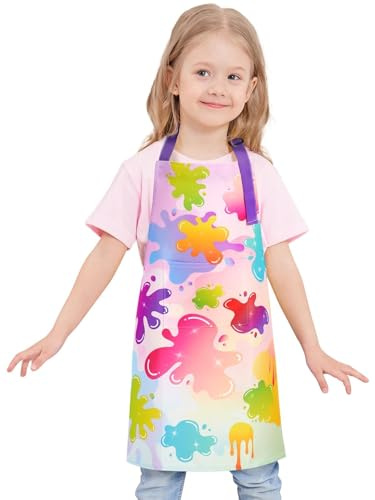 WERNNSAI Grembiule da Cucina per Bambini Slime - Grembiuli Impermeabili in Poliestere con Tracolla e Tasca Regolabili Grembiuli da Cuoco per Ragazzi Cottura Pittura Natale (Piccolo, 6-10 anni)