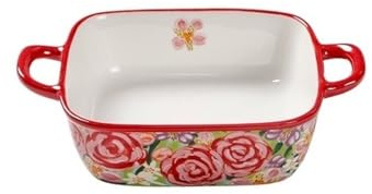 CFY652 Pirofila da Forno Teglia da Forno in Ceramica a Doppio Orecchio Dipinta a Mano, 1000 ml, sotto Smalto, Adatta for forni Domestici, forni a microonde e Piatti Quadrati Lasagne