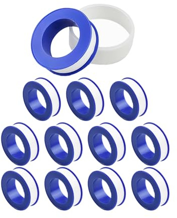 FUGLUS Nastro in PTFE 12 Rotoli,Nastro ad Alta Densità, Nastro Sigillante In PTFE per Riparare Tubi, Rubinetti, Valvole Radiatore, 12 mm x 10 m,Bianco