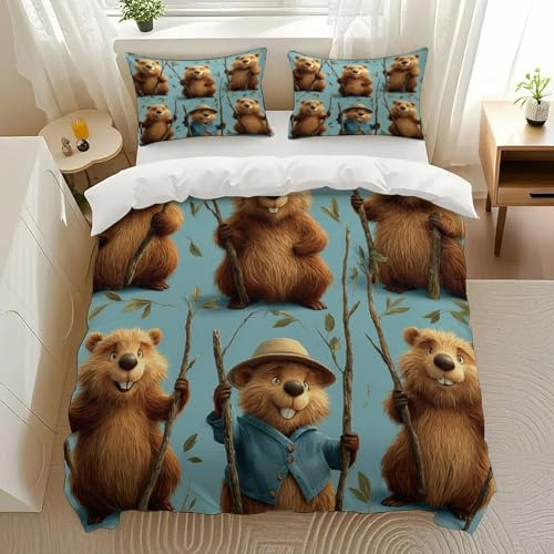 Kjdfhk Beaver Branches Bedding Comforter Sets Bedding Set 3 Pieces (1 Duvet Cover 2 Pillowcases) with Zipper Closure Lightweight