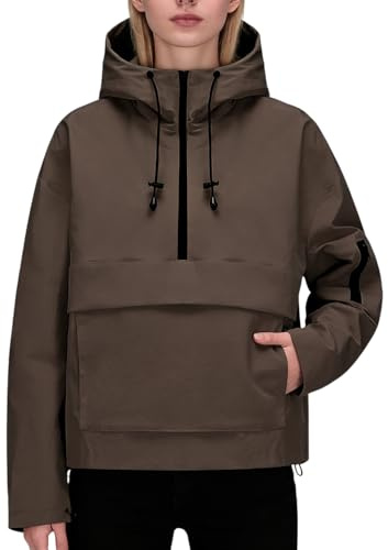 PUFFIT Rain Jacket Women, Lightweight Waterproof Jacket for Women with Kangaroo Pocket, Hood for Hiking, Walking