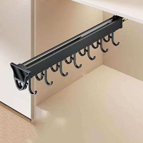 DUOAZJL Pull Out Mop And Broom Holder, Pull Out Pots And Pans Organizer, Aluminum Alloy Closet Holder Hanger Rail With Adjustable Hooks, For Cabinet, Closet Tie Rack, Belt Scarf Hanger(56cm-20 hook)