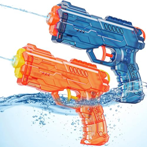 Pistola de Agua, 2 PCS Pistola Agua Niños, Pistolas de Aguas Potente, Pistolas Juguetes Aguas Largo Alcance para Guerras de Agua en Jardín, Fiestas en Piscina y Diversión en Playa (Naranja + Azul)