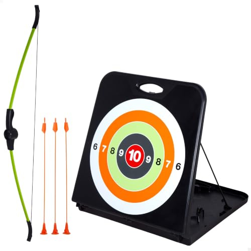 AKTIVE Set tiro en arco, Diana infantil, 3 flechas con ventosa, Tablero con soporte plegable, Juguetes niños 3 años, Juego de puntería (39533)