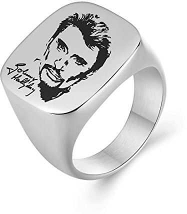 AFSTALR Johnny Hallyday Bague Chevalière Homme Acier Inoxydable Anneau Bague Sceau avec Signature Johnny Le Boss Rock