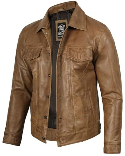 Blingsoul Full Grain Leather Jacket For Men | [1107373] Fernando Camel Wax, M