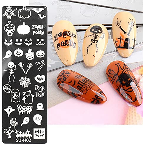 Halloween Nail Stamping Platte - Schädel, Kürbis, Ghost Nail Art Aufkleber Stempel Schablone für Mädchen (B)