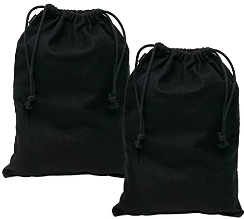 ZENPAC Shoe Bags for Storage, Black Duster Flannel Drawstring Pouch, Washable Breathable Cotton Fabric Cloth for Boots, Travel, Luggage, 12x17, 2 Pack