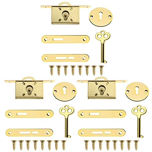 ECSiNG 3 Sets Armoire Serrure Antique Décorative avec Clés Vis, Boîte à Bijoux Vintage en Bois en Alliage de Zinc