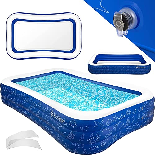 KESSER® Aufblasbarer Pool Familienpool für Kinder und Erwachsene Gartenschwimmbad Familienschwimmbad Sommer 305x183x56 cm Planschbecken 1180 Liter Füllmenge Kinderfreundlich Inkl. Flickzeug & Ball
