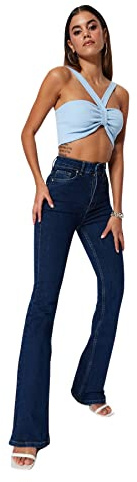 Trendyol Jean évasé Taille Haute pour Femme Pantalons, Noir foncé, 68
