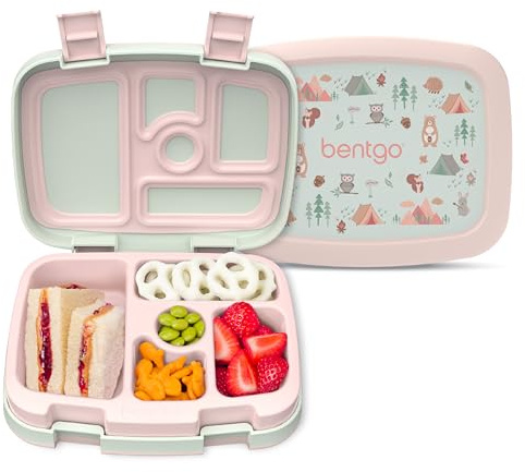 Bentgo® Kids Prints Leak-Proof, 5-Compartment Bento-Style Kids Lunch Box - Ideal Portion Sizes for Ages 3-7, Durable, Drop-Proof, Dishwasher Safe, & Made with BPA-Free Materials (Nature Adventure)