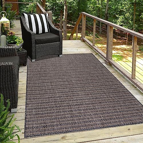 HomebyHome Outdoor Teppich Wetterfest 80x150 cm Sisal Optik Braun Meliert Design Läufer - Balkon Teppich Wasserfest Küchenteppich Außenbereich Teppich für Terrasse Garten Balkon