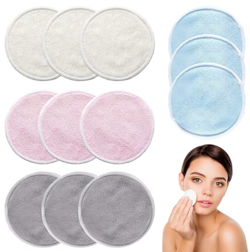 Abschminkpads Waschbar Wiederverwendbare Wattepads aus Bambus mit Aufbewahrungstasche 12 stück Wiederverwendbare Wattepads Weich Schonend Mikrofaser Kosmetikpads