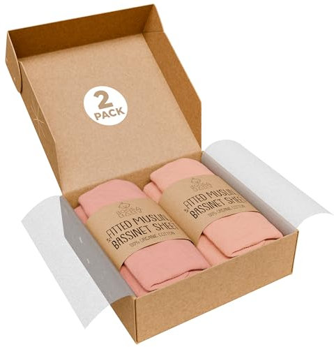 Stubenwagen-Spannbettlaken, kompatibel mit Maxi COSI Iora, Koola Baby, Angelbliss und Kidsclub, 100 % Bio-Musselin-Baumwolle, Hellrosa + Dunkelrosa, 33 x 20 cm, 2 Stück