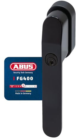 ABUS Tirador de ventana con cerradura FG400 – con cilindro de presión y llave – Seguridad infantil y antirrobos – Ajuste universal – AL0145 – Nivel de seguridad 5 – Negro