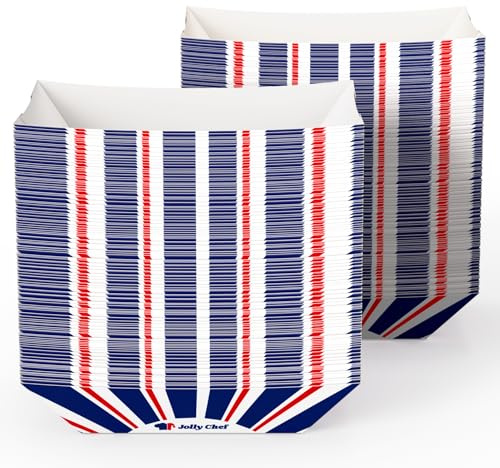 JOLLY CHEF 2lb Paper Food Trays, 250 Pack Paper Food Boats Disposable Serving Boats for Gameday,Food Holder Trays for Snacks French Fries Nachos Hot Dog Tacos BBQ Party