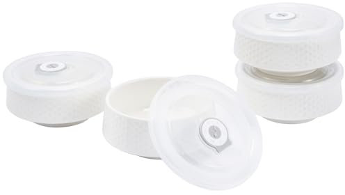 Mosuji 12 oz Set of 4 Oven-Safe Porcelain Ramekins with Lids, Large White Souffle and Creme Brulee Baking Dishes, Ramekin Bowls for Sauce and Dessert