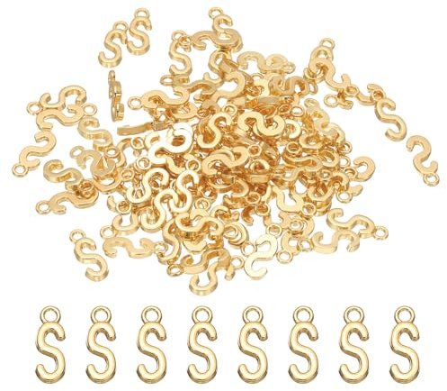 PATIKIL Bokstavsberlock, 100 st alfabetsberlock, initial hänge, berlock bulk söt gör-det-själv för smyckestillverkning armband, örhängen, halsband, nyckelringar, hantverk, ljust guld, bokstav S