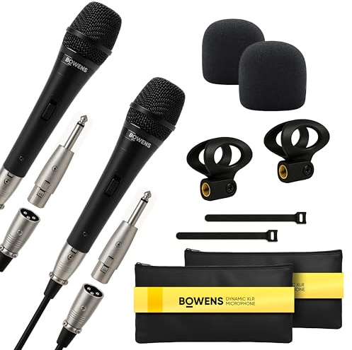 Bowens Dynamic Microphone 2-Pack – Wired Handheld XLR Mics with 15ft Cables, Professional Vocal Microphones for Singing, Karaoke, Podcasting, PA Systems, and Studio Recording Microfono