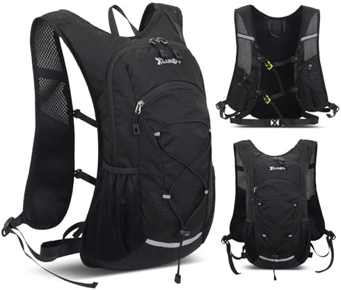 Cycling Backpack for Men Women, 20L Lightweight Waterproof Outdoor Running Backpack with Adjustable Chest Straps, Breathable Running Vest Hydration Backpack with Reflective Strips – Black