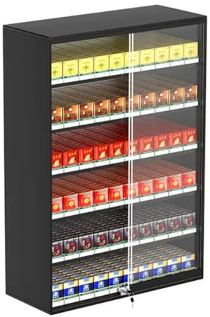 Cigarettdisplayfodral – väggmonterad cigaretthylla med skjutdörr och lås – 5/10-pack kapacitet för detaljhandelsmarknaden