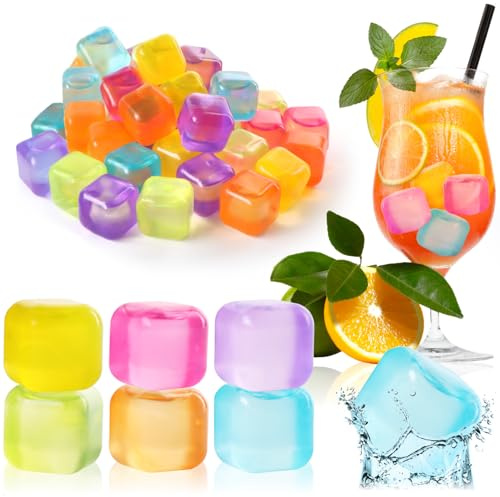 COM-FOUR® Cubitos de hielo reutilizables 30x en fantásticos colores, cubitos de hielo para fiestas para enfriar bebidas (030 piezas - dados)