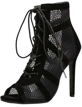Escarpins Femme Chaussures de Danse Latine Heels Bootie Sandales à Talons Hauts Escarpins De Élégantes Souple Sandales à Lacets avec Bouche Pompes Habillées Escarpin Femme Talon de 7CM (Black, 43)
