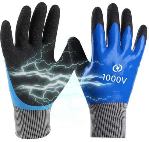 Electrical Safety Gloves 1000V for Work, Rubber Electric Insulating Gloves, Protective Insulating Glove with Flame Retardant, High Voltage Protection Non-Slip for Electrician Industrial Home Use