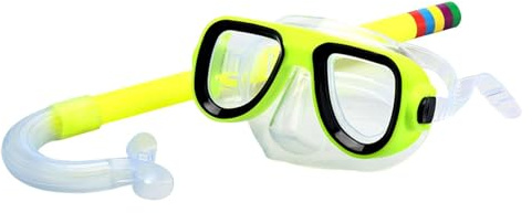 Juego de esnórquel para niños, gafas de buceo de visión amplia para deportes acuáticos, buceo, niños y niñas, color amarillo, 35 x 15 x 6 cm