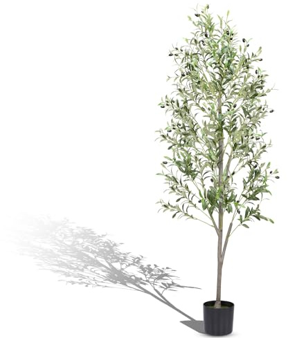 Alyvisun 180cm Olivo Artificia Grandel, Planta Olivo Artificial con Hojas de Realistas Base Inferior Reforzada con Peso de Cemento para Decoración de Estar Dormitorio Oficina
