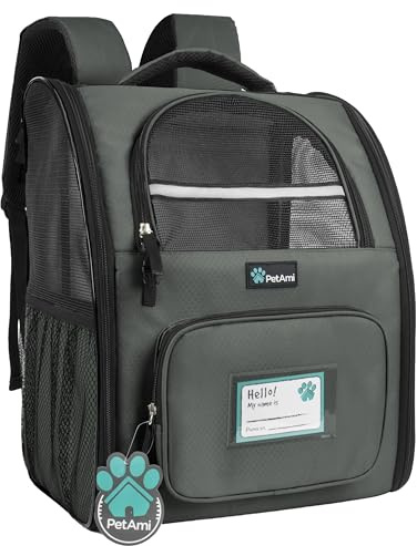 PetAmi Deluxe Pet Carrier Backpack for Small Cats and Dogs, Puppies | Ventilated Design, Two-Sided Entry, Safety Features and Cushion Back Support | for Travel, Hiking, Outdoor Use (Dark Gray)