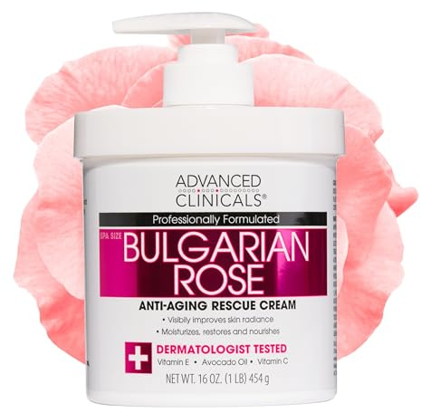 Advanced Clinicals Bulgarian Rose Oil Cream Anti-Aging Rescue for Face, Hands, Neck. Spa Size 16oz (16oz)